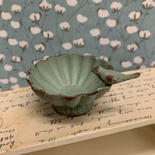 Load image into Gallery viewer, Small pewter bowl with small bird accent in green
