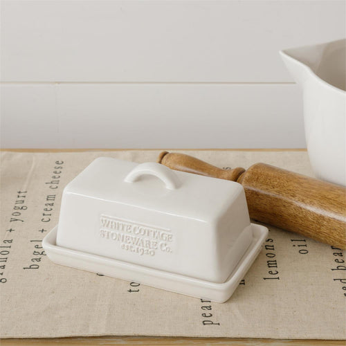 White Cottage Ceramic Butter Dish