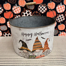Load image into Gallery viewer, Halloween Gnome Bucket with seasonal themes.