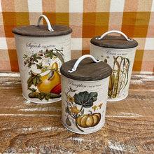 Load image into Gallery viewer, Botanical print Buckets with squash, corn and pumpkins.