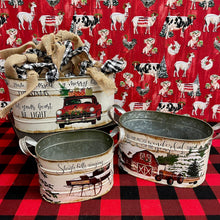 Load image into Gallery viewer, Christmas Farmhouse Buckets with holiday designs.