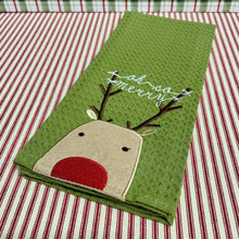 Load image into Gallery viewer, Christmas Waffle Towel with reindeer design.