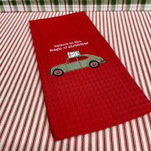 Load image into Gallery viewer, Christmas Waffle Towels with car design.