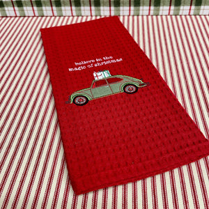 Christmas Waffle Towels with car design.