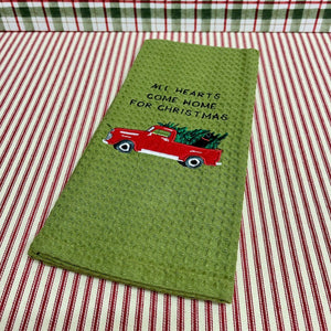 Christmas Waffle Towels with truck design.