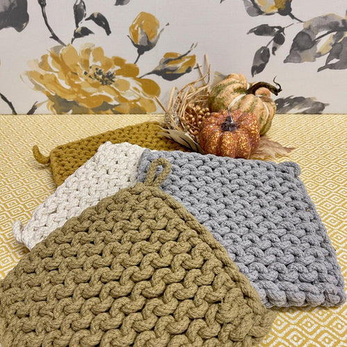 Cotton Crocheted Potholders in fall colors.