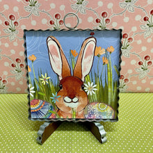 Load image into Gallery viewer, Corrugated metal Framed Print with a funny Bunny.