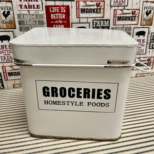 Enamel Kitchen Container with Groceries.