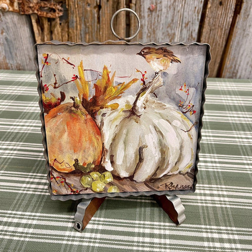 Fall Framed Print with muted colored pumpkins.