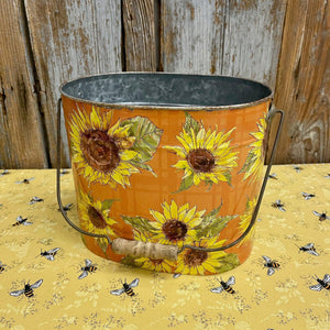 Farmhouse Bucket with a country brightsunflowers and plaids.