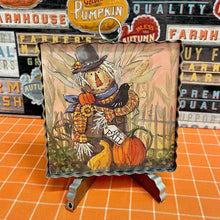 Load image into Gallery viewer, Halloween Framed Art Print with a scarecrow in a bucket.