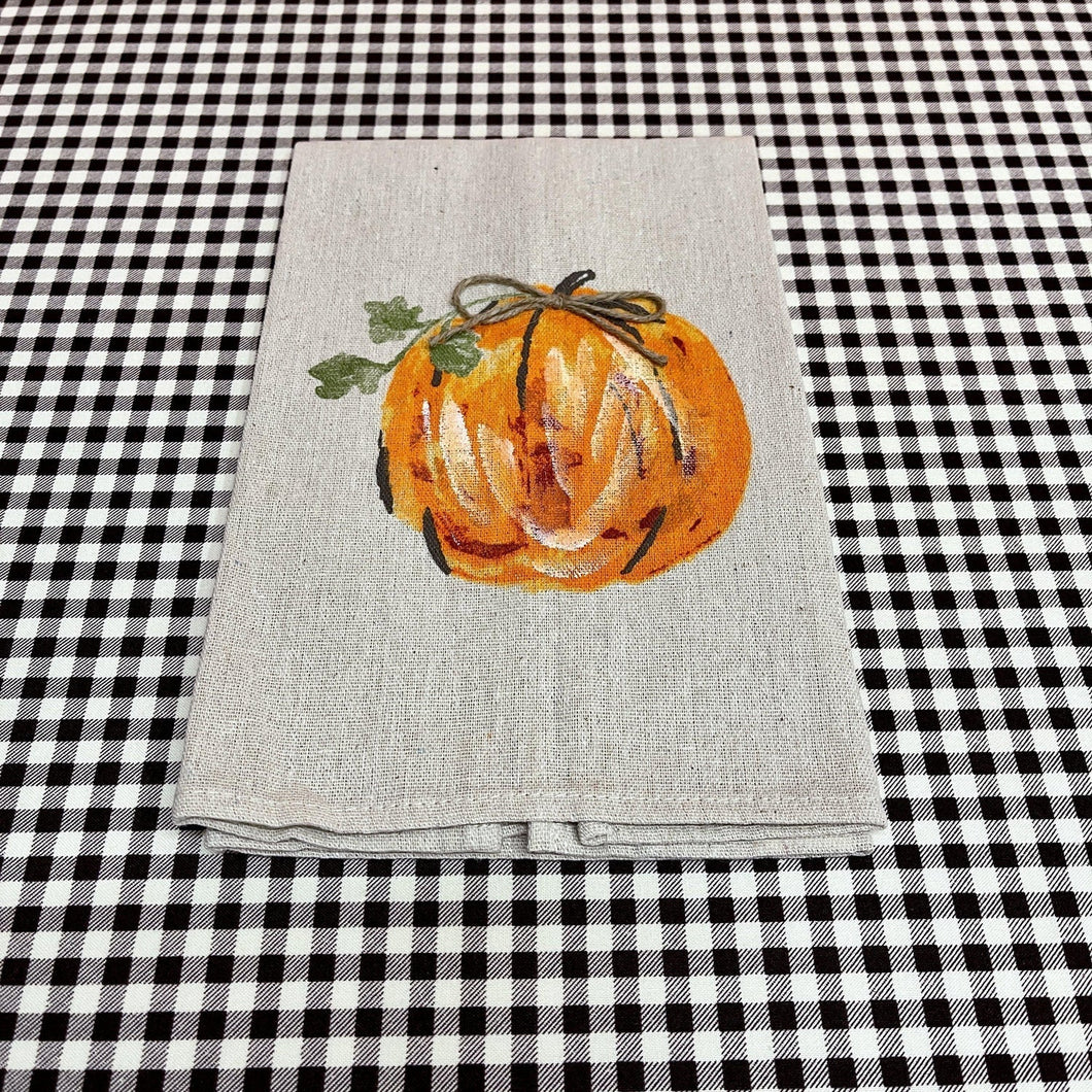 Orange pumpkin hand painted Fall towel