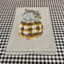 Load image into Gallery viewer, Stacked pumpkins hand painted Fall towel
