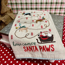 Load image into Gallery viewer, Holiday Kitchen Towel with puppy design.