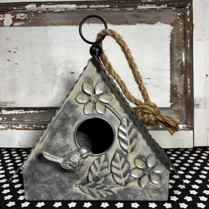Galvanized Birdhouse with Flowers
