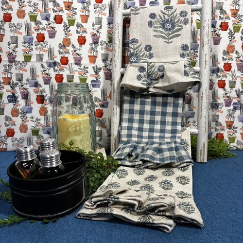Blue Block Print Tea Towels