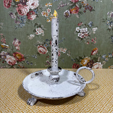 Load image into Gallery viewer, White Metal dish Taper Candle Holder