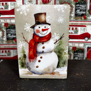 Country Christmas Snowman Wood Blocks