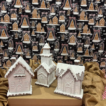 Load image into Gallery viewer, Glittered White Frosted Gingerbread Houses