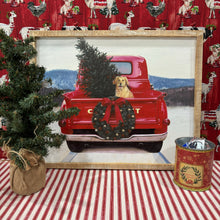 Load image into Gallery viewer, Golden Dog in Christmas Truck wood sign