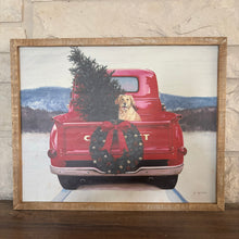 Load image into Gallery viewer, Golden Dog in Christmas Truck wood sign