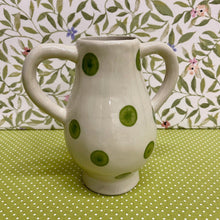 Load image into Gallery viewer, Lovely Stoneware Vase with green dot design.