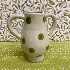 Lovely Stoneware Vase with green dot design.