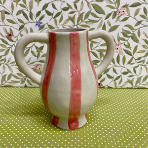 Lovely Stoneware Vase with pink stripe design.