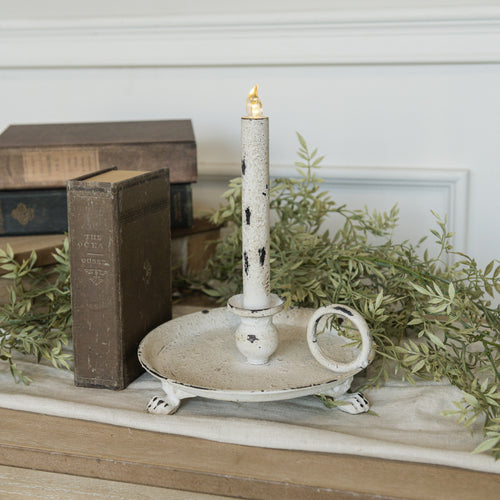 White Metal dish Taper Candle Holder