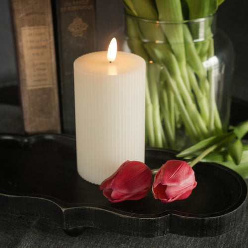 Cream Grooved 3D Flame Candle