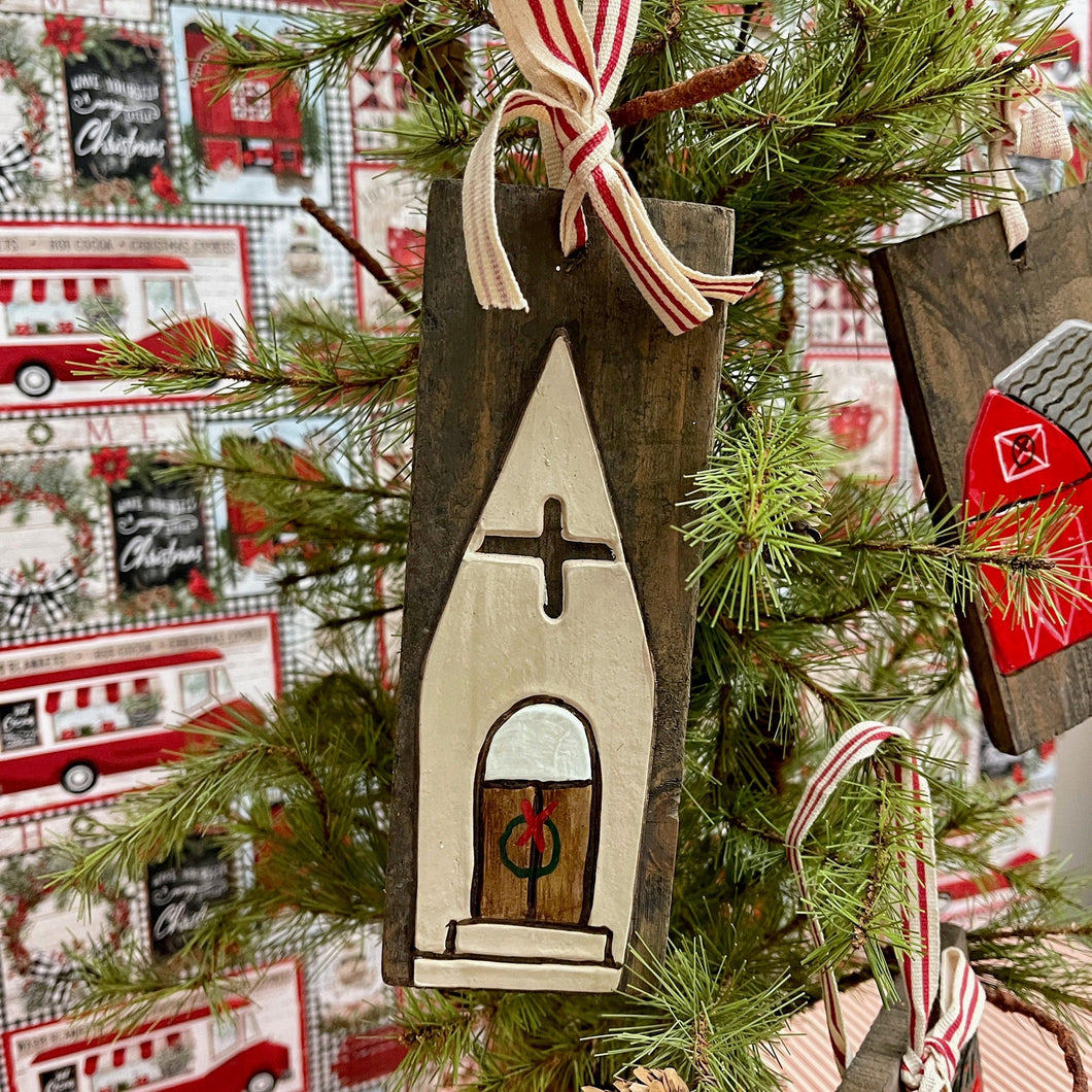 Hand-Painted Church Christmas Ornament.