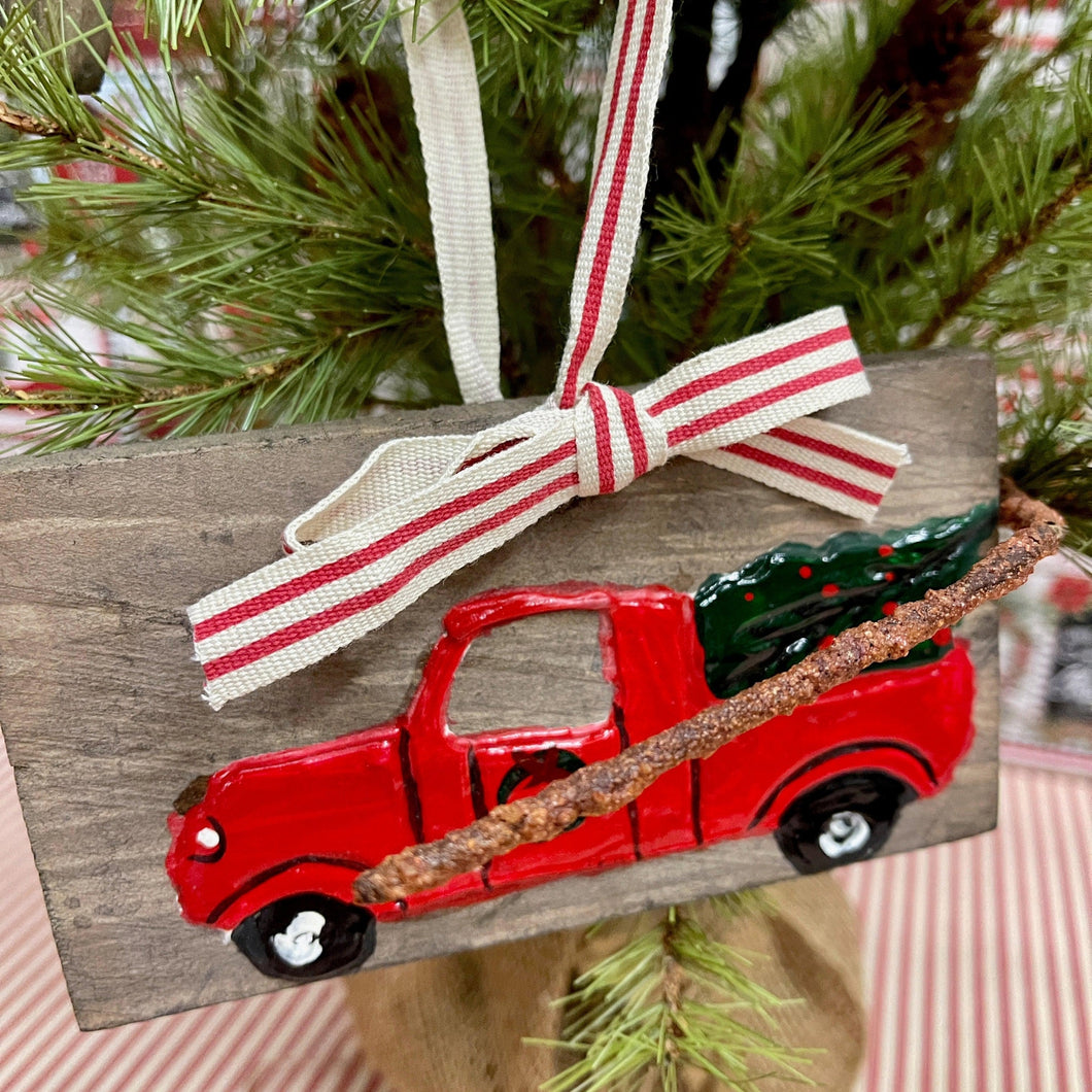 Hand-Painted Truck Christmas Ornament.