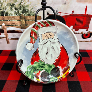 Santa with wreath Porcelain Christmas Salad Plate.