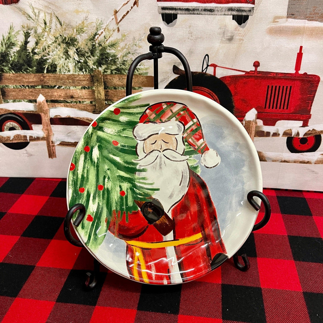 Santa with tree Porcelain Christmas Salad Plate.
