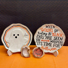 Load image into Gallery viewer, Spooky Stoneware Cookie Plates with Halloween designs.