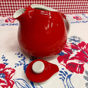 Lovely Red Potbelly Vintage Teapot.