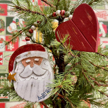 Load image into Gallery viewer, Wooden Holiday Ornament with Santa and Heart.