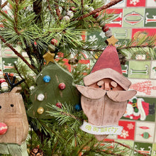 Load image into Gallery viewer, Wooden Holiday Ornament with Tree and Santa.