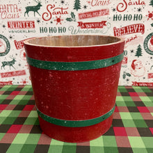 Load image into Gallery viewer, Large red holiday barrel bucket with green band