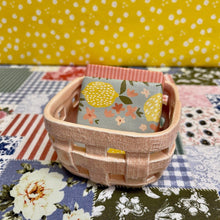 Load image into Gallery viewer, Little Pink Basket Soap Dish with floral paper wrapped soaps.