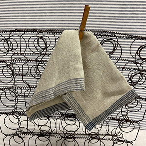 Blue and Cream Linen Dishtowel with border design.