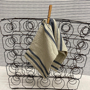 Blue and Cream Linen Dishtowel with a double stripe design.