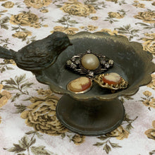 Load image into Gallery viewer, Small brass bird bath dish with jewelry 