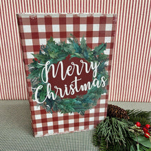 Load image into Gallery viewer, Buffalo Check Christmas Book Box with wreath and script Merry Christmas.
