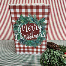 Load image into Gallery viewer, Buffalo Check Christmas Book Box with wreath and script Merry Christmas.