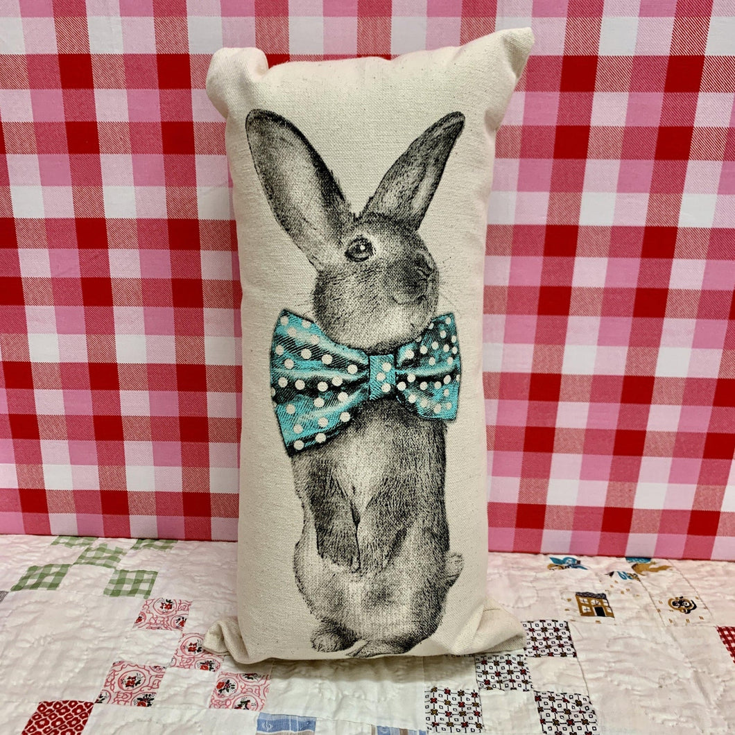 100% Natural cotton canvas Bunny Bowtie pillow 