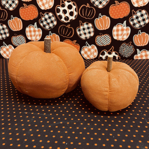 Canvas pumpkins in bright orange with realistic stems