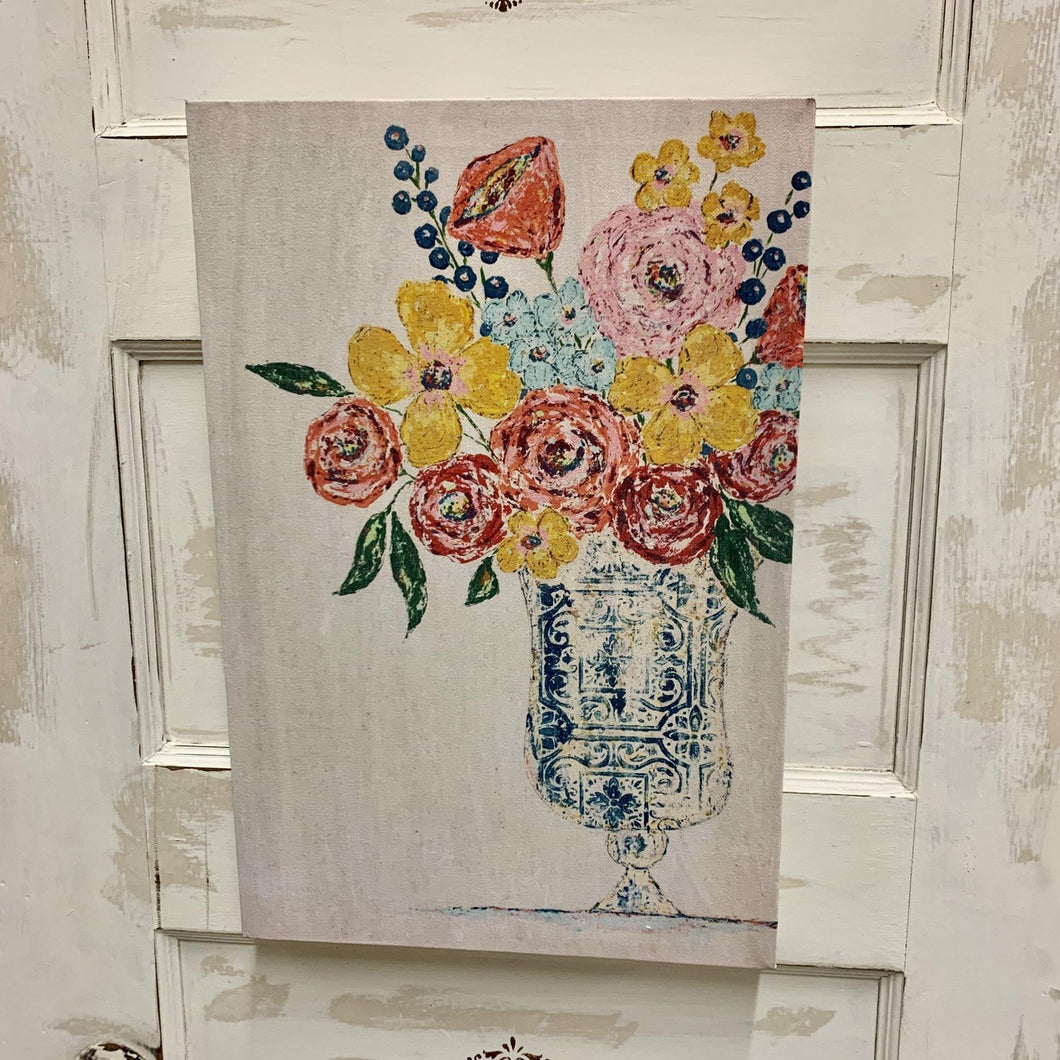Canvas wall art with florals and creams