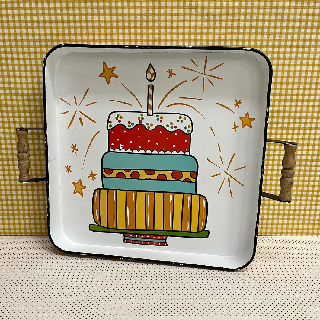 Decorative Metal Tray with colorful birthday cake.