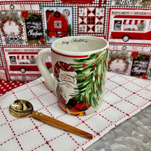 Ceramic Christmas Mugs with Santa theme and messages inside.